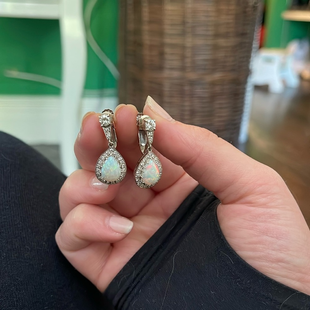 Opal peral 925 clip on earrings